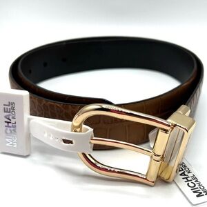 Michael Kors Reversible Crocodile Embossed Leather Belt in Brown Medium NWT